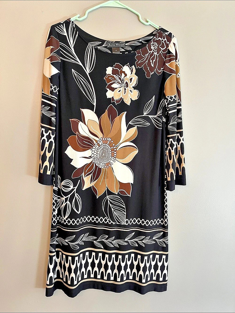 Jessica Howard Floral Mini Dress in Black & Brown